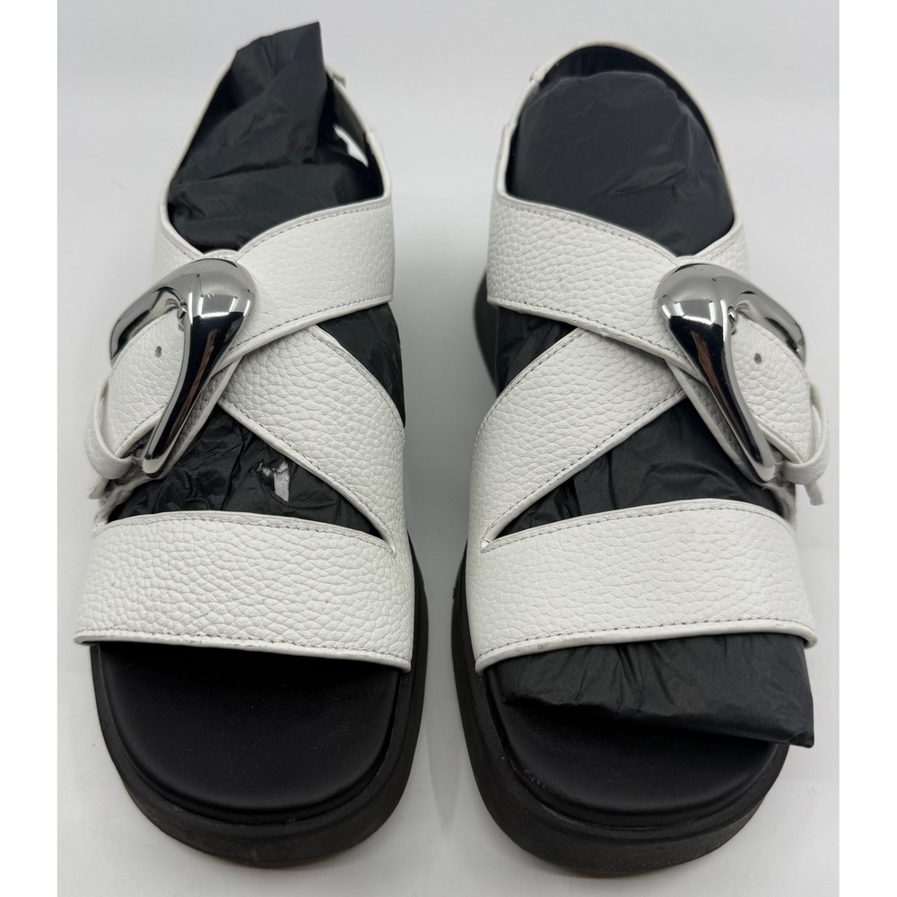 Aerosoles Fez White Pebbled Leather Platform Slingback Sandals Womens 6.5M